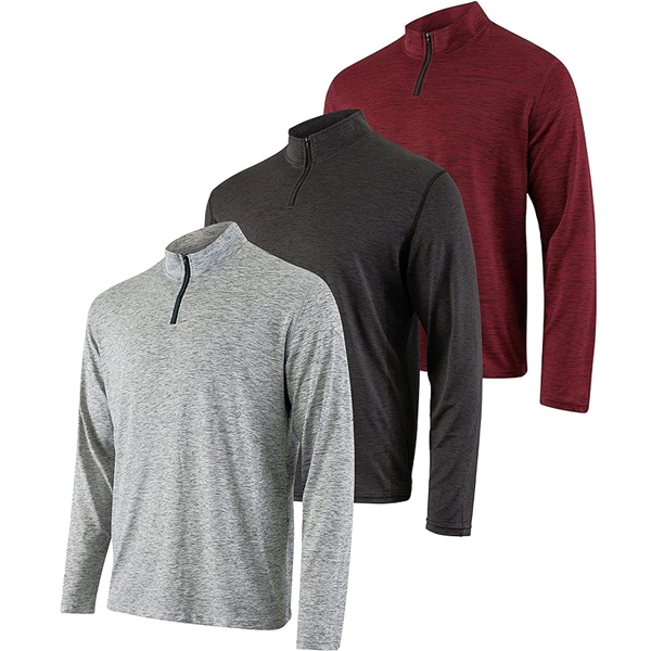 Real Essentials 3 Pack: Men's Dry-Fit Active Quarter Zip Long Sleeve Athletic Performance Pullover (Available in Big & Tall)